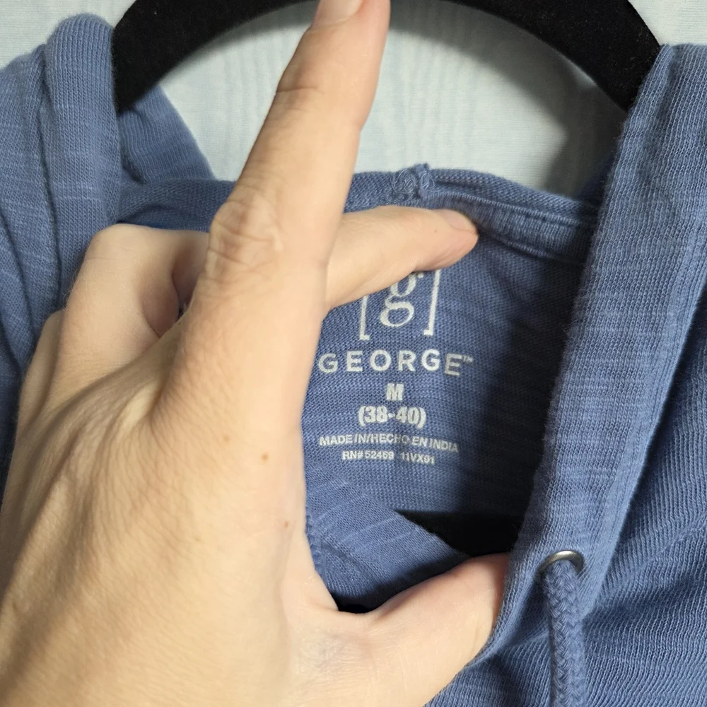 Men's George Slub Knit 100% Cotton Lightweight‎ Blue Drawstring Hoodie M
